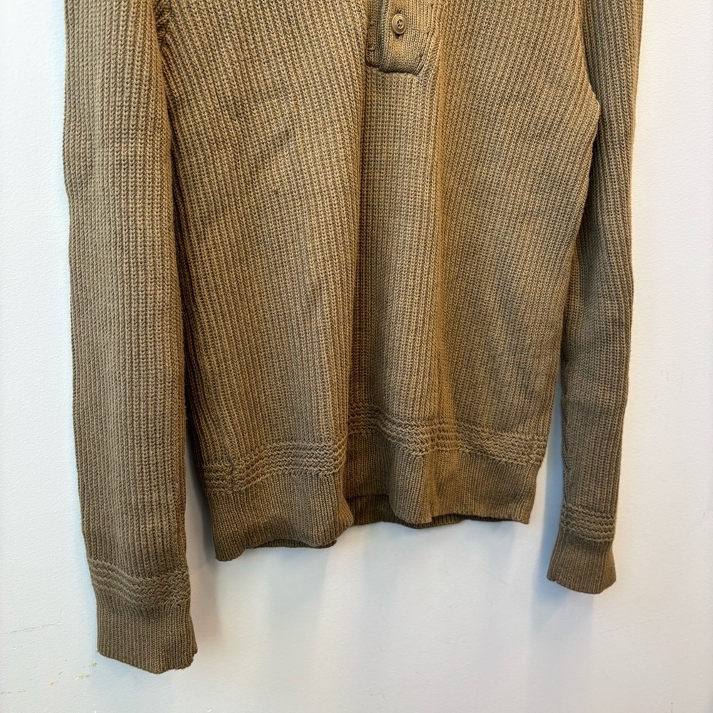 L.L. Bean Signature Men's Medium Henley Sweater Khaki Green Cotton - Picture 6 of 12
